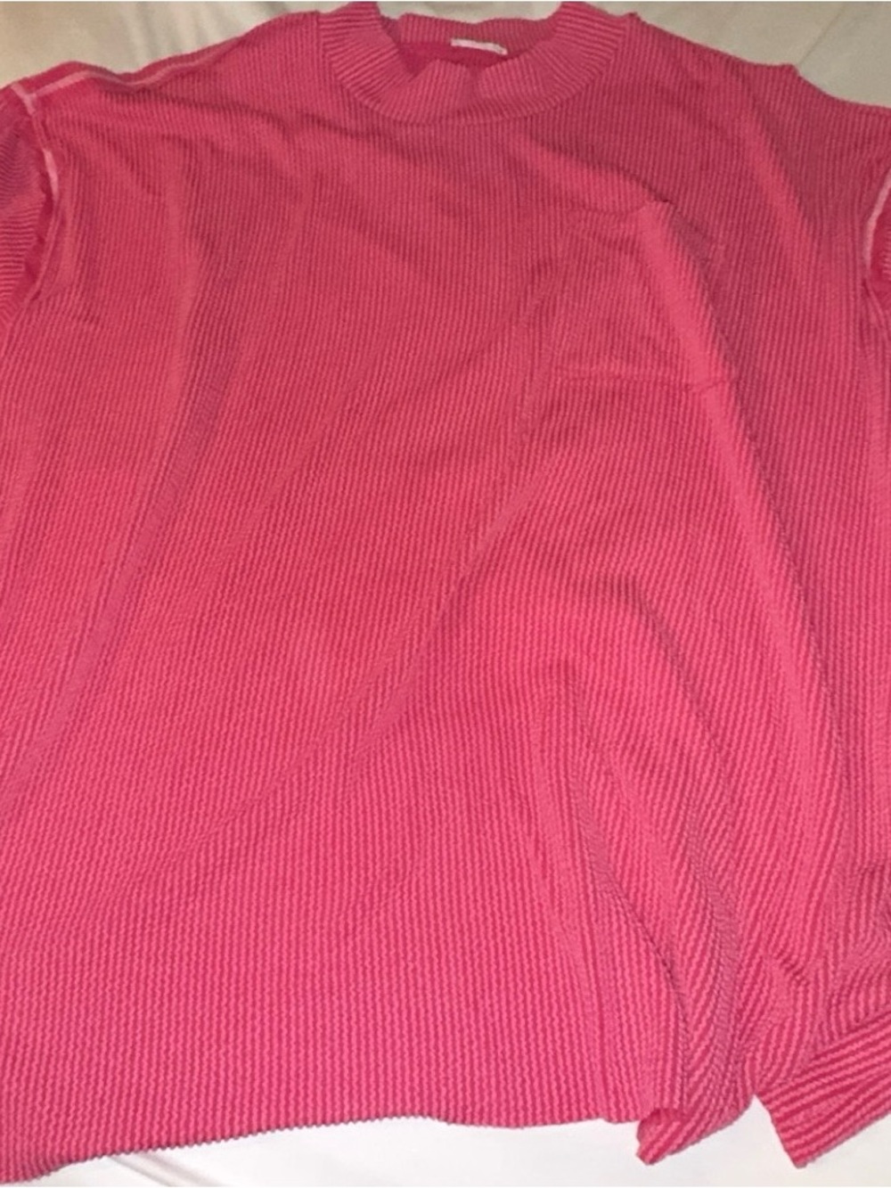 Ribbed Short-Sleeve Pullover Top in Bright Pink